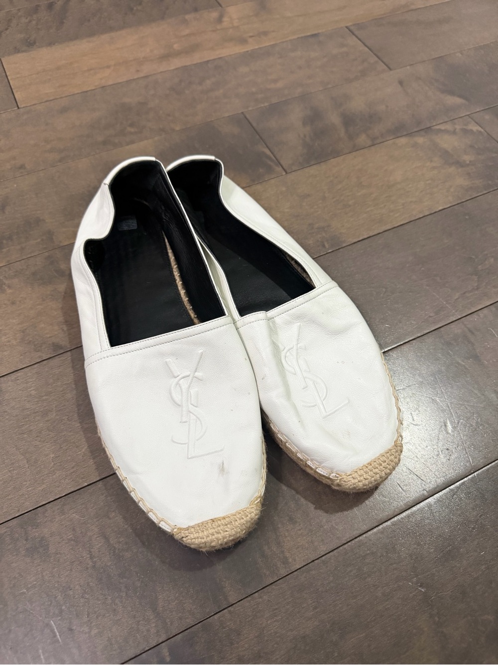 Saint Laurent YSL White Logo Leather Espadrille Flats
